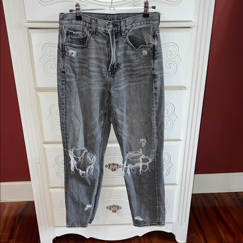 American Eagle Outfitters Gray Distressed Straight Leg Jeans